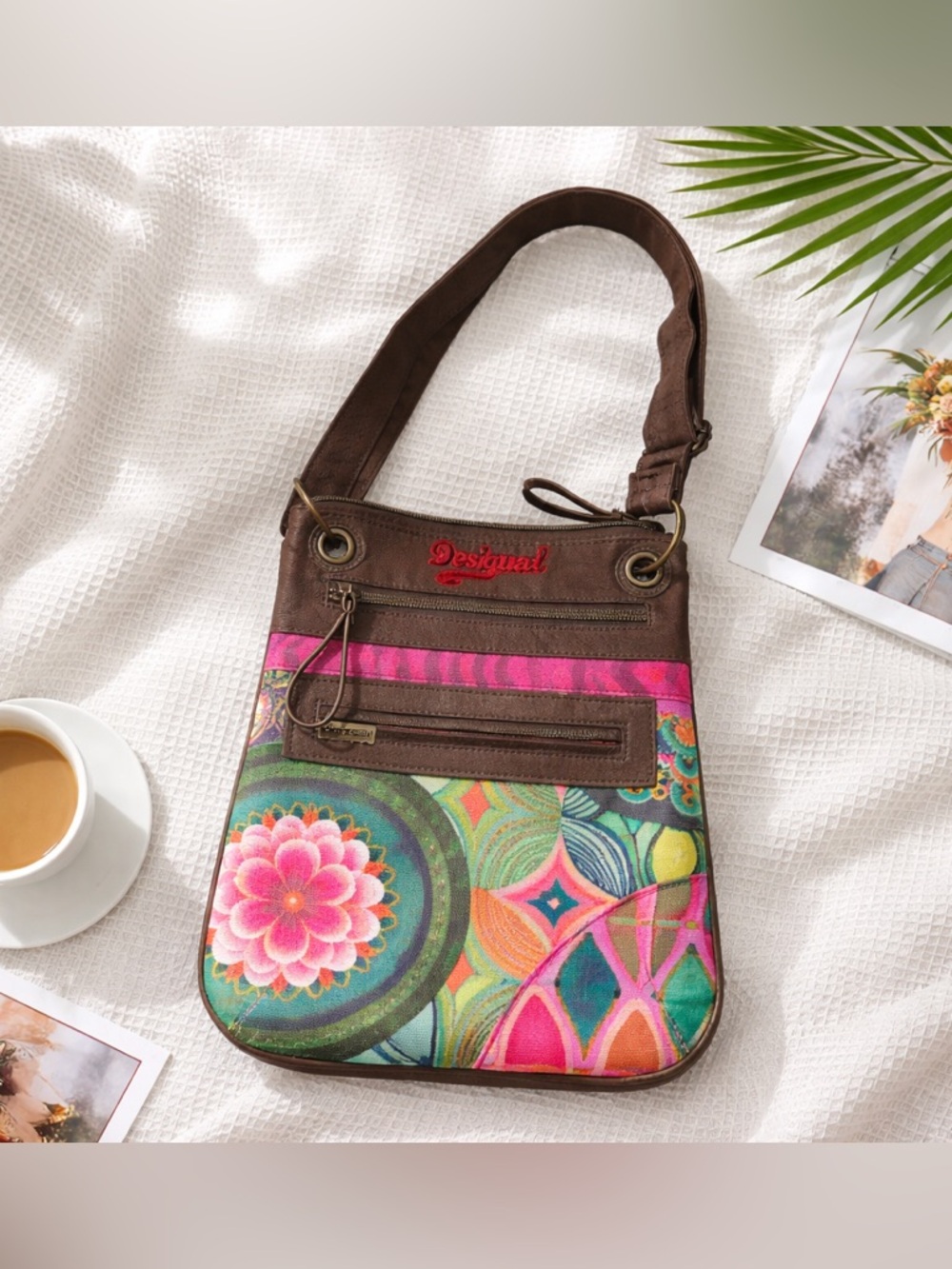 DESIGUAL pink green floral crossbody bag Purse